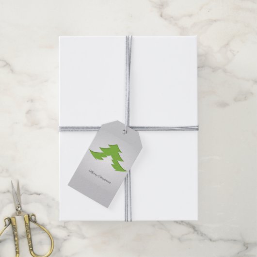 Grijze achtergrond met kerstboom cadeaulabel (Met Touw)