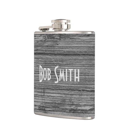 grijze achtergrond van hout heupfles (Links)