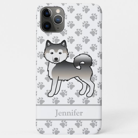 Grijze Alaskan Malamute Leuke Cartoon Hond & Naam Case-Mate iPhone Case (Achterkant)