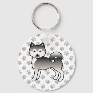 Grijze Alaskan Malamute Schattige Cartoon Hond & P Sleutelhanger