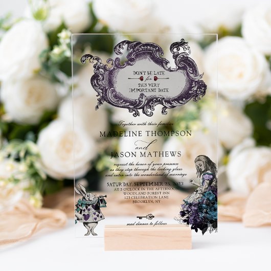 grijze Alice in Wonderland Wedding Acryl Uitnodigingen