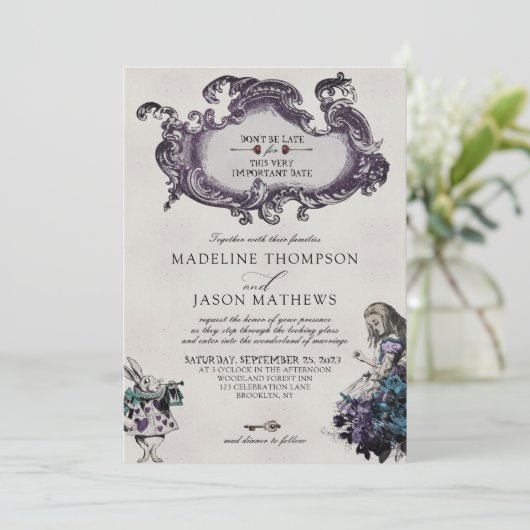  grijze Alice in Wonderland Wedding Kaart (Staand voorkant)