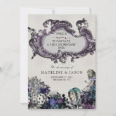 grijze Alice in Wonderland Wedding Save The Date (Voorkant)