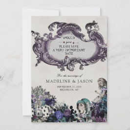 grijze Alice in Wonderland Wedding Save The Date