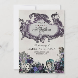 grijze Alice in Wonderland Wedding Save The Date