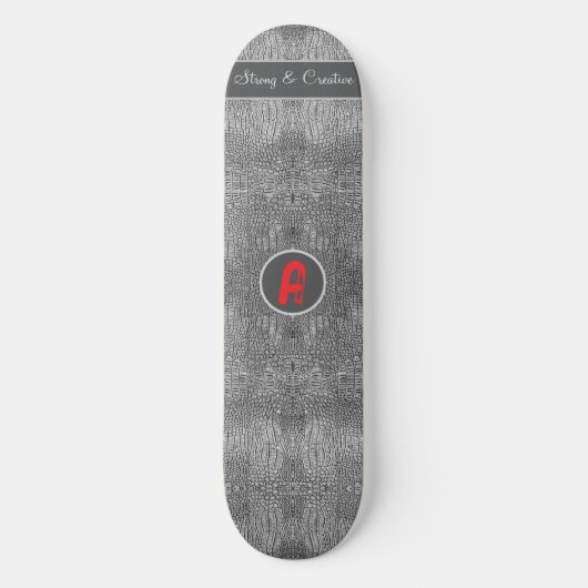 Grijze alligator lederen schalen aangepast monogra persoonlijk skateboard (Voorkant)