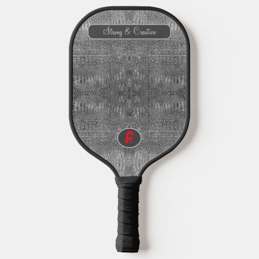Grijze alligator lederen schalen aangepast monogra pickleball paddle (Achterkant)