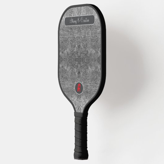 Grijze alligator lederen schalen aangepast monogra pickleball paddle (Links)