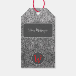 Grijze alligator lederen schalen reptiel monogram cadeaulabel