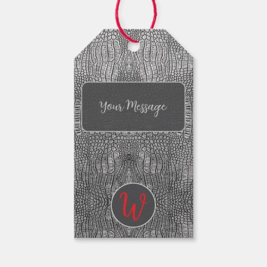 Grijze alligator lederen schalen reptiel monogram cadeaulabel (Voorkant)