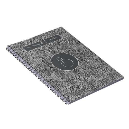 Grijze alligator lederen schalen reptiel monogram notitieboek (Rechterzijde)