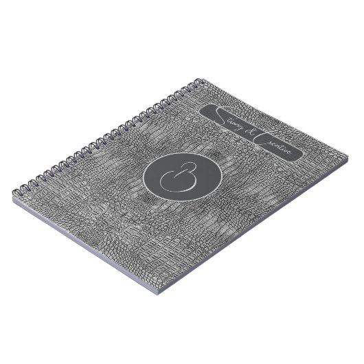 Grijze alligator lederen schalen reptiel monogram notitieboek (Linkerzijde)