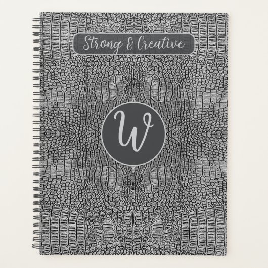 Grijze alligator lederen schalen reptiel monogram planner (Voorkant)