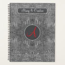 Grijze Alligator Leer Schubben Custom Monogram Planner
