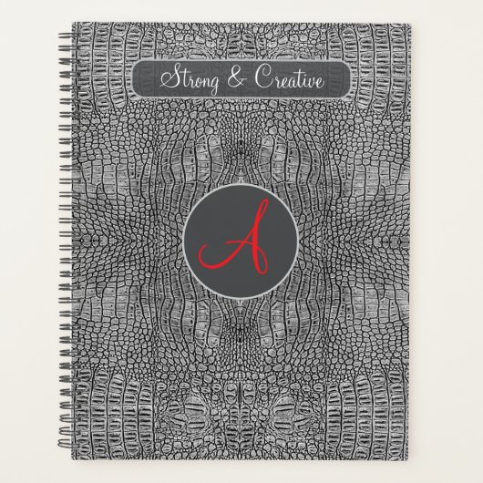 Grijze Alligator Leer Schubben Custom Monogram Planner (Voorkant)