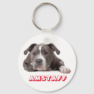 Grijze Amerikaanse Staffordshire Terrier Puppy Hon Sleutelhanger