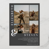 Grijze ampersand 4-fotogrid bruiloft folie uitnodiging (Voorkant)