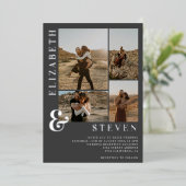 Grijze ampersand 4-fotogrid bruiloft folie uitnodiging (Staand Voorkant)