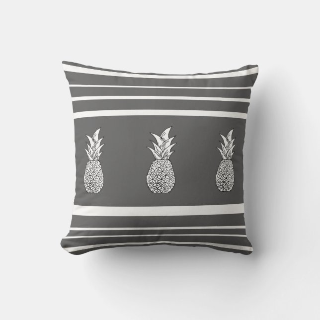 Grijze anananassen en Stripes Pillow Kussen (Voorkant)