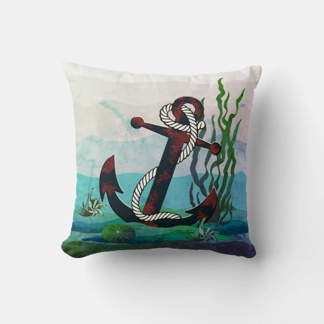 Grijze anker anker/zee/zeeschelpen voor autisch ro kussen (Voorkant)