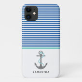 Grijze anker en blauwe, witte strepen aqua nautica Case-Mate iPhone case (Achterkant)