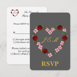 Grijze antwoordkaart met bloemenkrans RSVP kaartje