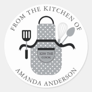 Grijze Apron kus het koekje uit de keuken van Ronde Sticker