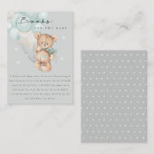 Grijze Aqua Blue Beer ballonboeken voor Baby showe Informatiekaartje (Voorkant / Achterkant)