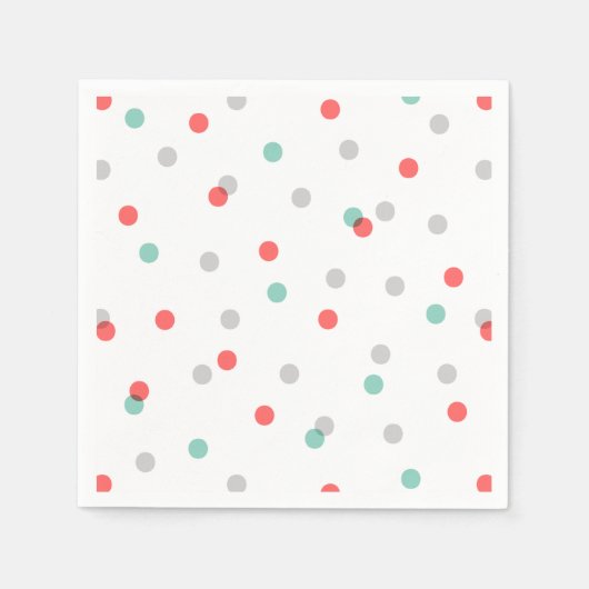 Grijze Aqua en Coral Confetti Stippen Servet (Voorkant)