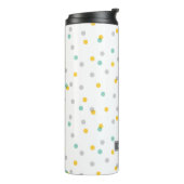 Grijze Aqua en Gele Confetti Stippen Monogram Thermosbeker (Gedraaid links)