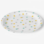 Grijze Aqua en Gele Confetti Stippen Papieren Bordje (Gekanteld)