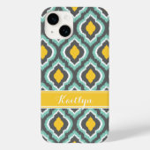 Grijze Aqua en Gele Ikat Marokkaanse Monogram Case-Mate iPhone Case (Achterkant)