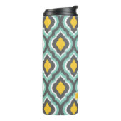 Grijze Aqua en Gele Ikat Marokkaanse Monogram Thermosbeker (Gedraaid links)