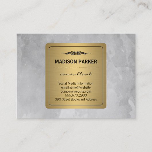 Grijze Aquarel Geborsteld Elegant Nep Gouden Label (Voorkant)