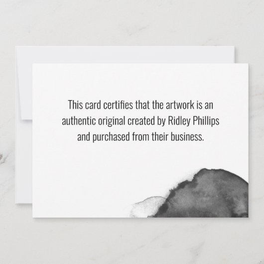 Grijze Aquarel Grotere Certificaat van Echtheid (Achterkant)