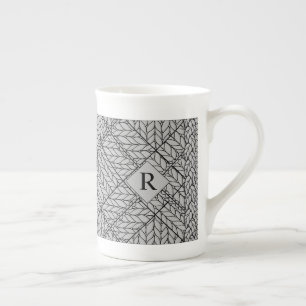 GRIJZE ARGYLE BREI Bone China Mok + Tekst