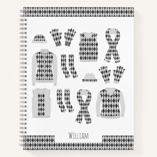 Grijze Argyle Patroon Items Notitieboek (Voorkant)