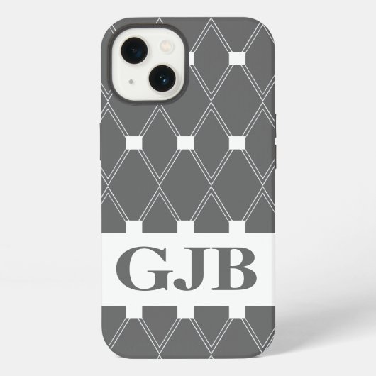 Grijze Argyle-raster met monogram iPhone Hoesje (Achterkant)