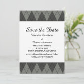 Grijze Argyle Save the Date Uitnodiging (Staand voorkant)