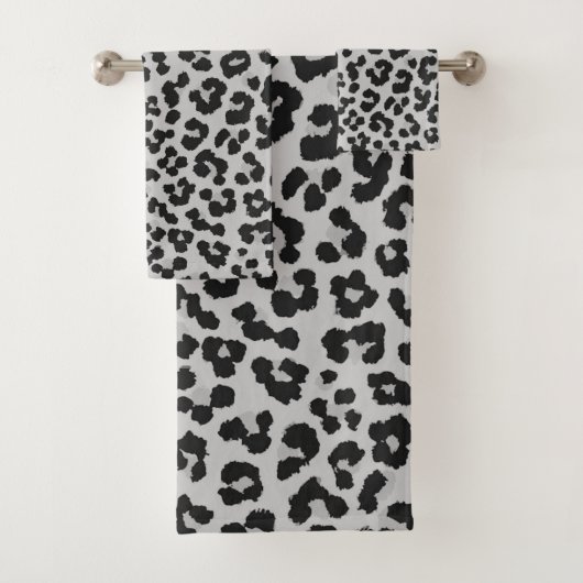 Grijze Ash Leopard Cheetah Dier Print Patroon Bad Handdoek (Insitu)
