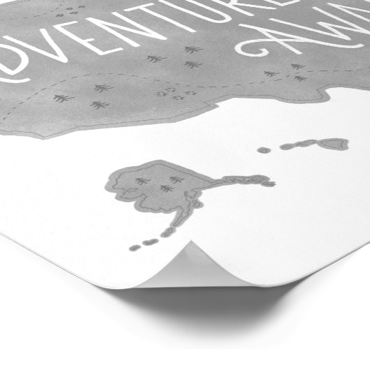 Grijze Avontuur Wacht US Kaart Kinderkamer Decor Poster (Hoek)