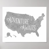 Grijze Avontuur Wacht US Kaart Kinderkamer Decor Poster (Voorkant)