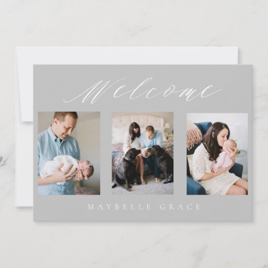 Grijze Baby Multi-Photo baby aankondiging (Voorkant)