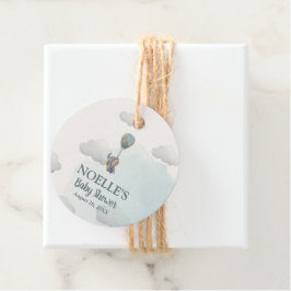 Grijze Baby olifant, hete luchtballon in wolken Bedankjes Labels