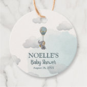 Grijze Baby olifant, hete luchtballon in wolken Bedankjes Labels (Voorkant)
