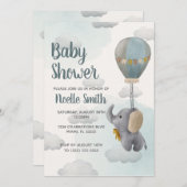 Grijze Baby olifant, hete luchtballon in wolken Kaart (Voorkant / Achterkant)