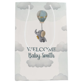 Grijze Baby olifant, hete luchtballon in wolken Medium Cadeauzakje