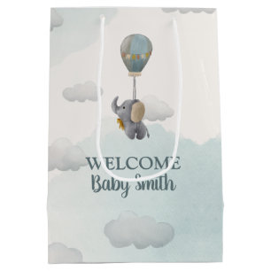 Grijze Baby olifant, hete luchtballon in wolken Medium Cadeauzakje