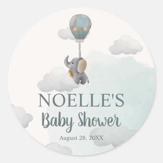 Grijze Baby olifant, hete luchtballon in wolken Ronde Sticker (Voorkant)