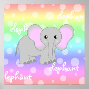 Grijze Baby Olifant Schattig Regenboog Poster Prin